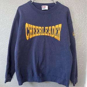 Vintage Cheerleader navy blue large sweatshirt 80s 90s Pull Over Cheer Men Women